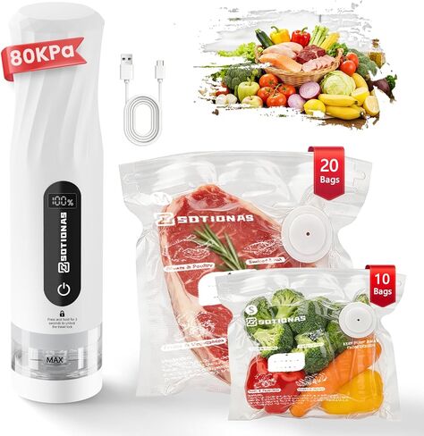 Compact Vacuum Sealer for Food (Vacuum Sealer Machine + 30 Reusable Vacuum Sealer Bags), Powerful Handheld Vacuum Sealer Machine with Lock Function, Preserve 8X Freshness, Portable for Travel in Kuwait