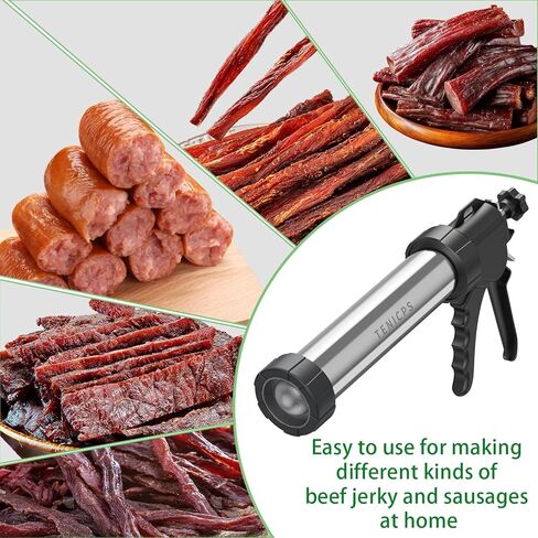 Professional Jerky Gun Kits, Sausage Maker, Stainless Steel Beef jerky gun for Ground Meat, Sausage Stuffer, Jerky Shooter Cannon Meat Gun with 5 Nozzles 5 Brushes 1 Meat Pusher & A Pair of Gloves in Kuwait