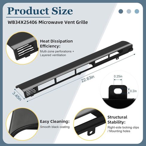 WB34X25406 Microwave Vent Grille Compatible with GE Models JNM3163DJ1BB, JNM3163RJ1SS, JNM3184DP8BB, JNM3184RP8SS, JVM3162RJ1SS, Microwave Vent Kit Replaces AP6040821, 4465386, PS11774030, EAP11774030 in Kuwait