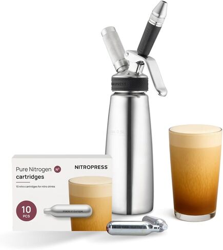 Original NitroPress - Nitro Cold Brew Coffee Maker Kit | Includes 10 Nitrogen Cartridges | Portable Infuser for Nitro Drinks, Cold Brew, Cocktails & Tea at Home or On the Go | Gift for Coffee Lovers in Kuwait