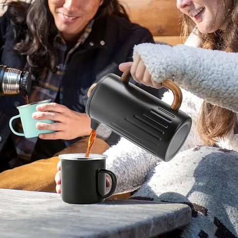 Rorence French Press Coffee Maker 34 oz (8 Cups), Double Wall Stainless Steel Coffee Press with Real Wood Handle, 4-Level Filtration System, Heat Retention & No-Burn Exterior, for Coffee & Tea, Black in Kuwait
