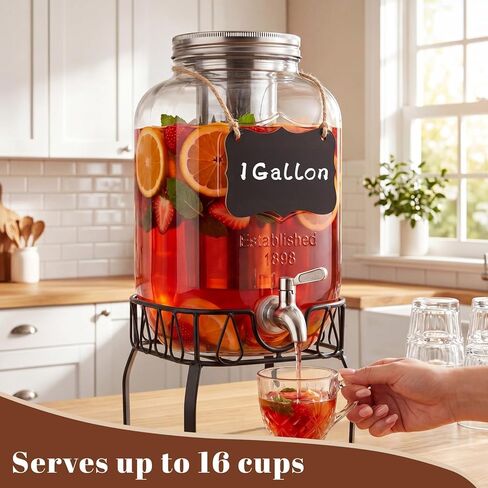 1 Gallon Cold Brew Coffee Maker with Stand, Heavy Duty Glass Iced Coffee Maker & Beverage Dispenser, Thick Iced Tea Pitcher for Fridge with 304 Stainless Steel Filter, Spigot & Lid in Kuwait