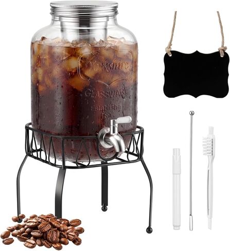 1 Gallon Cold Brew Coffee Maker with Stand, Heavy Duty Glass Iced Coffee Maker & Beverage Dispenser, Thick Iced Tea Pitcher for Fridge with 304 Stainless Steel Filter, Spigot & Lid in Kuwait