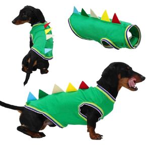 ملابس Dachshund بنمط زي الديناصور اللطيف، ملابس الكلاب الألمانية للربيع والصيف مع فتحة للمقود، قمصان صغيرة بدون أكمام رائعة للاستعراضات والحفلات والمشي، ملابس Weenie متوسطة الحجم، أخضر، مقاس M in Kuwait