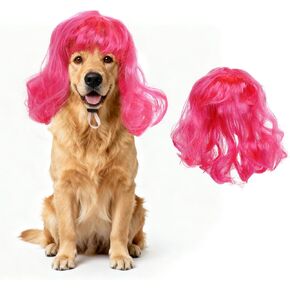 Dog Cat Pet Long Curly Hair Wig for Small Medium Large Dog Halloween Costumes Christmas (Pink) in Kuwait