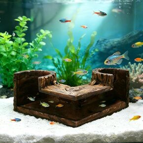 90° Corner Aquarium Cave, 5.12x5.12x 2.7in Viewing Fish Tank Cave for Corners, Natural Resin Wood Like BPA Free Tunnel Decorations, Fish Hideout for Guppy, Neon Tetra, Corydoras Catfish in Saudi Arabia