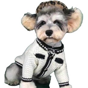 AZA Dog Costume Cotton White Sweater Black Clothes for Pets Tweed Shirt Pet Boy Coat for Small Dogs Dog Cute T-Shirt Cat Girl Outfits Dog Fall Sweaters Winter Costumes (L,Black) in Kuwait