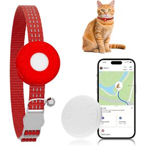 جهاز تعقب GPS للقطط، جهاز تعقب GPS للقطط متوافق مع تطبيق Apple Find My (iOS فقط)، جهاز تعقب القطط بدون رسوم شهرية، مقاوم للماء (جهاز تعقب أبيض، طوق قطط أحمر) in Kuwait