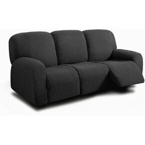 ULTICOR Reclining Love Seat with Middle Console Slipcover, 8-Piece Jacquared Stretch Loveseat Reclining Sofa Covers, 2 seat Loveseat Recliner Cover, Thick, Soft, Washable, (Black)(Style 1) in Saudi Arabia