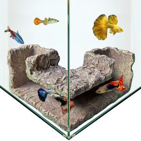 Fish Tank Decorations, 5.1" x 2" x 2.7" Resin Tree Bark Dual-Hole Aquarium Cave, Perfect Hiding Spot for Guppies, Neon Tetra, Cherry Shrimp in Saudi Arabia