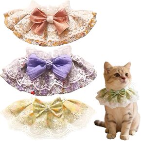 3 Pcs Elegant Lace Cat Collar with Cute Bow Lace Cat Collars for Girl Cats Cute Dogs Party Costume Accessory for Small Pets in Saudi Arabia