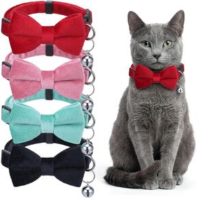 Amaxiu 6 Pack Cat Collars with Bow Tie and Bell, Velvet Cat Collars Cute Cat Bow Tie Collar Solid Color Removable Cats with Safety Buckle for Cats Kitten Puppy Pet Accessories in Kuwait