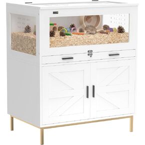PawHut Hamster Cage with Storage Cabinet, Small Animal Cage with Pull Out Drawer and Acrylic Panels, Ventilated Large Guinea Pig Habitat for Bunny, Hedgehog, Gerbil, Rat, 30" x 19.5" x 36" in Kuwait