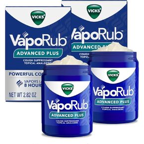 Vicks VapoRub Advanced Plus، مثبط قوي للسعال، مرهم موضعي للصدر ومرهم مسكن، أبخرة Vicks الطبية، تخفيف سريع للسعال، 2.82 أونصة × 2 in Saudi Arabia