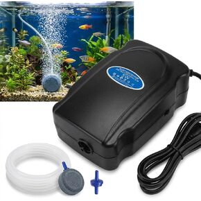 Aquarium Air Pump, Fish Tank Bubbler with Adjustable Airflow & Dual Outlets, Ultra Quiet 5W Energy Saving Fish Tank Aerator with Air Stone Bubbler, Tubing, Check Valvefor Fish Tank, Hydroponic in Kuwait
