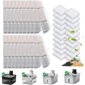 40 Packs Replacement Filters Compatible with Downy Paws Cat Water Fountain 84oz/2.5L,Replacement Filters for DownyPaws Wireless Pet Water Fountain DPWFP6(20 Filter +20 Prefilter) in Kuwait