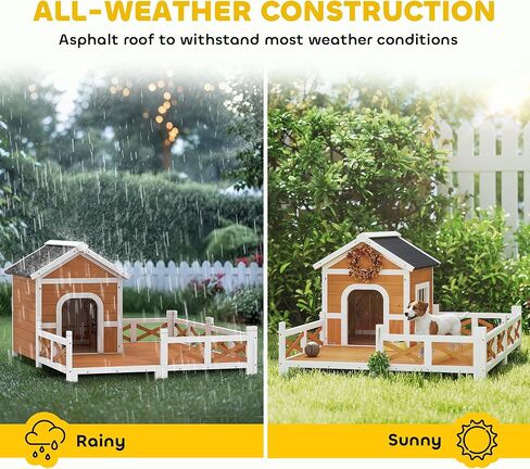PawHut Outdoor Dog House, 56" Wooden Dog House with Large Porch, Weatherproof & Openable Roof, Elevated Base, Removable Floor, Outside Shelter for Small to Medium Breeds, 47" × 56" × 31.5" in Kuwait