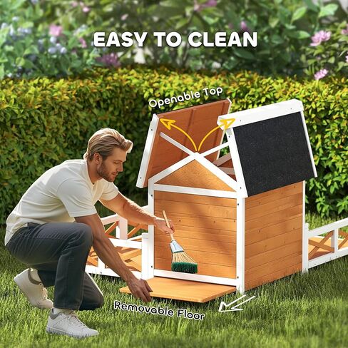 PawHut Outdoor Dog House, 56" Wooden Dog House with Large Porch, Weatherproof & Openable Roof, Elevated Base, Removable Floor, Outside Shelter for Small to Medium Breeds, 47" × 56" × 31.5" in Kuwait