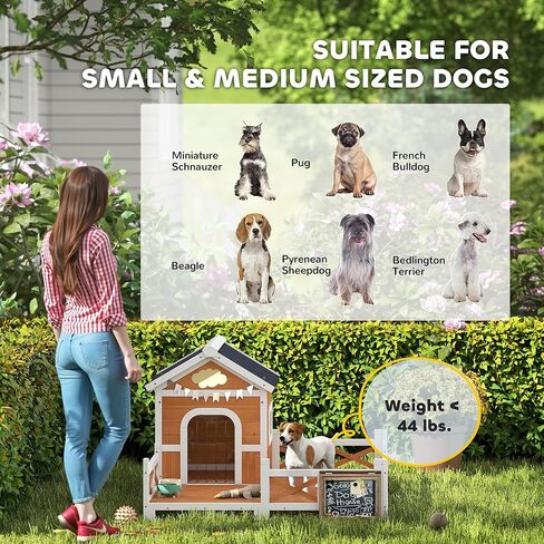 PawHut Outdoor Dog House, 56" Wooden Dog House with Large Porch, Weatherproof & Openable Roof, Elevated Base, Removable Floor, Outside Shelter for Small to Medium Breeds, 47" × 56" × 31.5" in Kuwait
