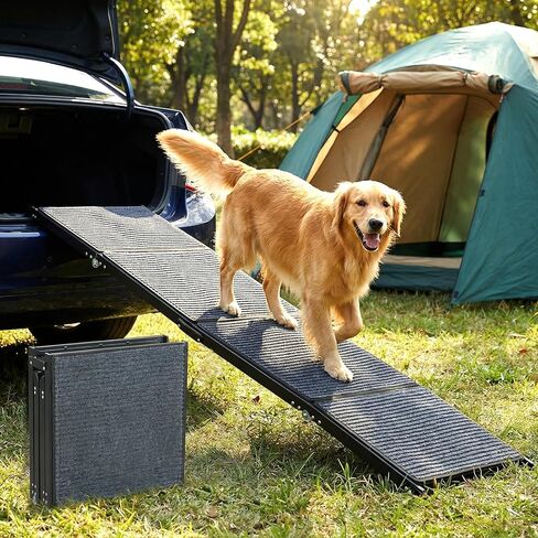 Veehoo Dog Ramp for Car Truck SUV 71" Long 20" Extra Wide, Foldable Dog Ramp with Non Slip Rug Surface for Large Dogs, Portable Folding Outdoor Pet Stairs for Dogs to Get in Car, Support up to 220lbs in Kuwait