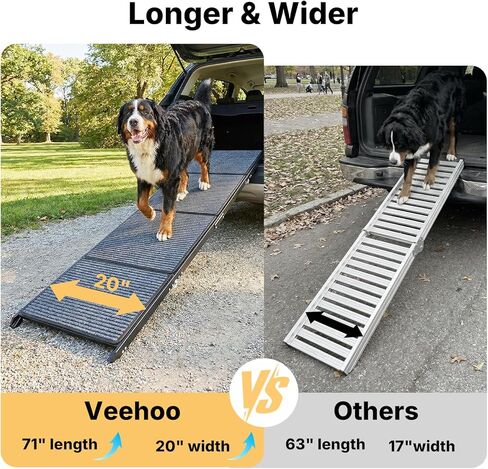 Veehoo Dog Ramp for Car Truck SUV 71" Long 20" Extra Wide, Foldable Dog Ramp with Non Slip Rug Surface for Large Dogs, Portable Folding Outdoor Pet Stairs for Dogs to Get in Car, Support up to 220lbs in Kuwait