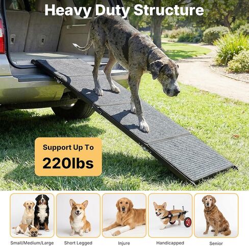 Veehoo Dog Ramp for Car Truck SUV 71" Long 20" Extra Wide, Foldable Dog Ramp with Non Slip Rug Surface for Large Dogs, Portable Folding Outdoor Pet Stairs for Dogs to Get in Car, Support up to 220lbs in Kuwait