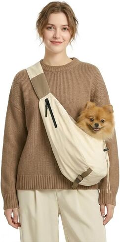 Dog Carrier Sling for Small Dogs/Cats Up to 15 lbs - Multi-Pocket Oxford Pet Sling Carrier Bag with Adjustable Strap (Black) in Kuwait