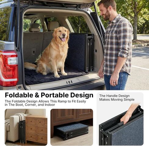 Veehoo Dog Ramp for Car Truck SUV 71" Long 20" Extra Wide, Foldable Dog Ramp with Non Slip Rug Surface for Large Dogs, Portable Folding Outdoor Pet Stairs for Dogs to Get in Car, Support up to 220lbs in Kuwait