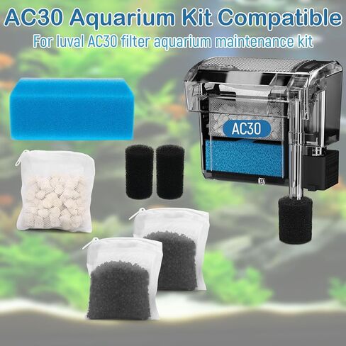 Aquarium Media Maintenance Kit Replacement for Fluval AC30 Power Filter, Includes 1 Blue Foam Filters, 2 Intake Strainer Sponge,1Pack Ceramic Rings and 2 Pack Activated Carbon in Kuwait