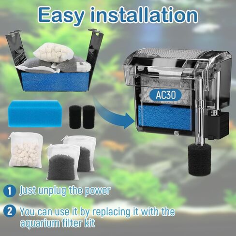 Aquarium Media Maintenance Kit Replacement for Fluval AC30 Power Filter, Includes 1 Blue Foam Filters, 2 Intake Strainer Sponge,1Pack Ceramic Rings and 2 Pack Activated Carbon in Kuwait