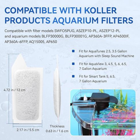 Small Filter Cartridges Compatible with Koller Products Aquarium Internal Power Filters 2.5 to 7 Gallon, Small Fish Tank Replacement Filter Carbon Cartridges for Clean Aquarium Water, 6 Pack in Kuwait
