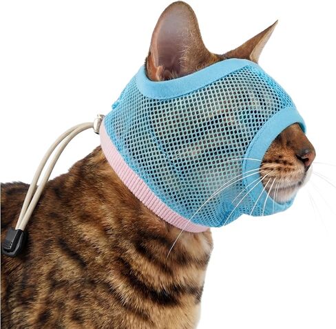 PUMYPOREITY 2 Pack Soft Cat Head Cover, Breathable Mesh Calming Muzzle with Adjustable Fit, Anti-Bite Protection for Cats During Grooming, Nail Trimming, Bathing and Vet Visits, M, Blue in Saudi Arabia