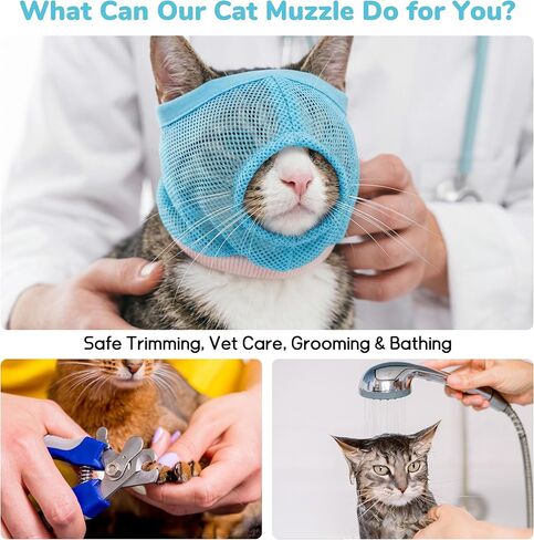 PUMYPOREITY 2 Pack Soft Cat Head Cover, Breathable Mesh Calming Muzzle with Adjustable Fit, Anti-Bite Protection for Cats During Grooming, Nail Trimming, Bathing and Vet Visits, M, Blue in Saudi Arabia