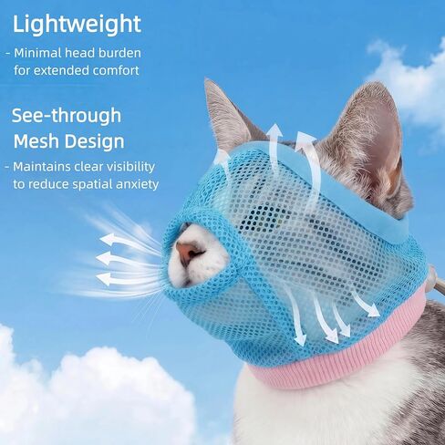 PUMYPOREITY 2 Pack Soft Cat Head Cover, Breathable Mesh Calming Muzzle with Adjustable Fit, Anti-Bite Protection for Cats During Grooming, Nail Trimming, Bathing and Vet Visits, M, Blue in Saudi Arabia