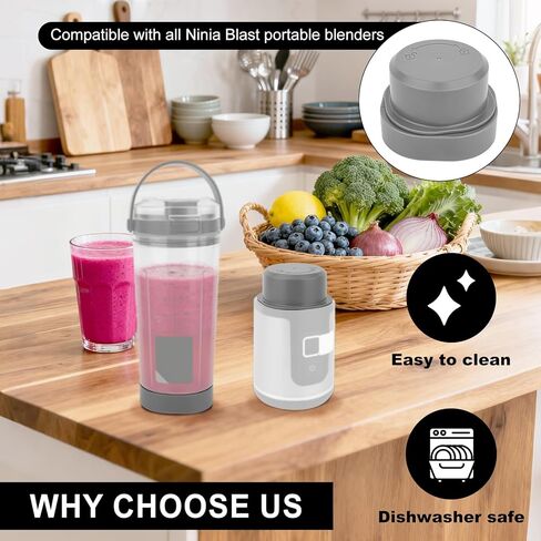 Blade Cover & Vessel Cap Set for Ninja Blast Portable Blender BC100/BC151 Series, Silicone and Plastic Blender Replacement Parts Accessories Leakproof & Dishwasher-Safe (Gray) in Kuwait