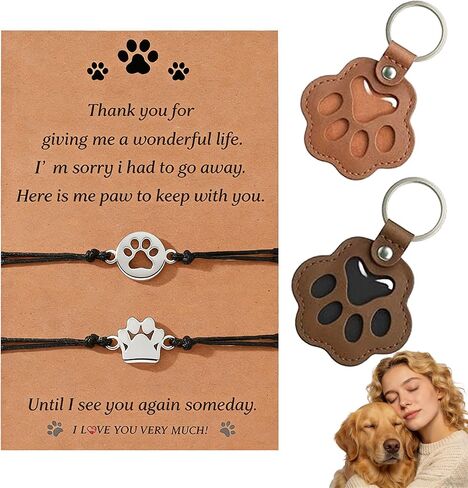 Pet Memorial Bracelet Gifts for Dogs, Dog Fur Keepsake Keychain, Paw Print Key Chain & Bracelets for Cat & Dog Lovers, Pet Bereavement Gift Ideas in Kuwait