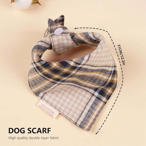 Adjustable Plaid Cotton Scarf, Soft & Stylish Beige Black Checkered Triangle Neck Wrap with Snap Button Closure, Cozy Fashion Accessory in Kuwait