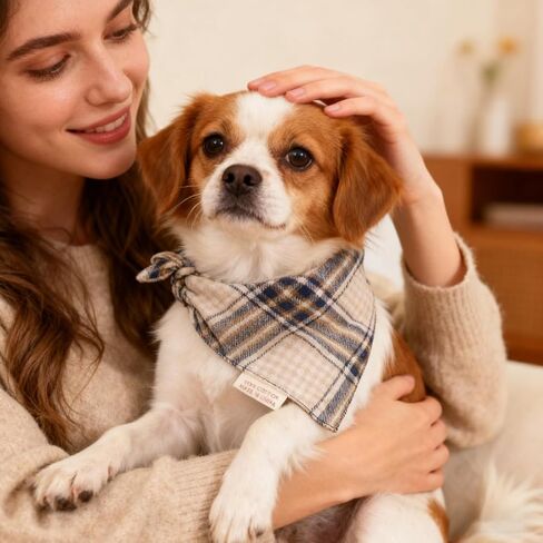 Adjustable Plaid Cotton Scarf, Soft & Stylish Beige Black Checkered Triangle Neck Wrap with Snap Button Closure, Cozy Fashion Accessory in Kuwait