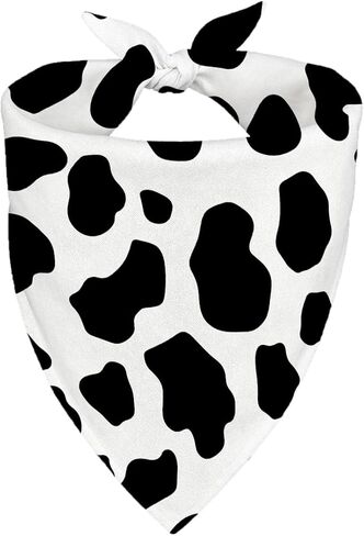 White and Black Cow Print Pet Bandana, Funny Animal Themed Dog Scarf, Adjustable Comfortable Triangle Dog Scarf for Small Medium Dogs in Kuwait