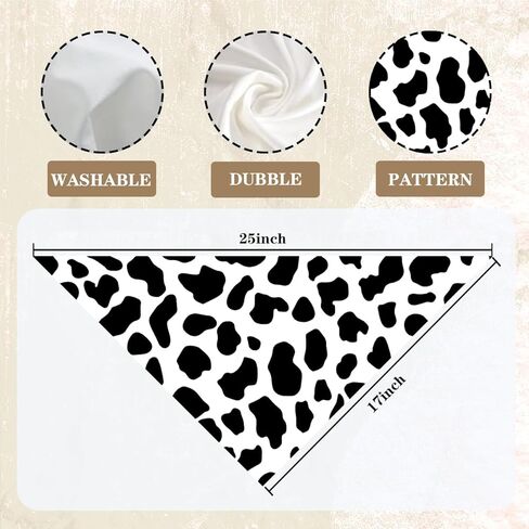White and Black Cow Print Pet Bandana, Funny Animal Themed Dog Scarf, Adjustable Comfortable Triangle Dog Scarf for Small Medium Dogs in Kuwait