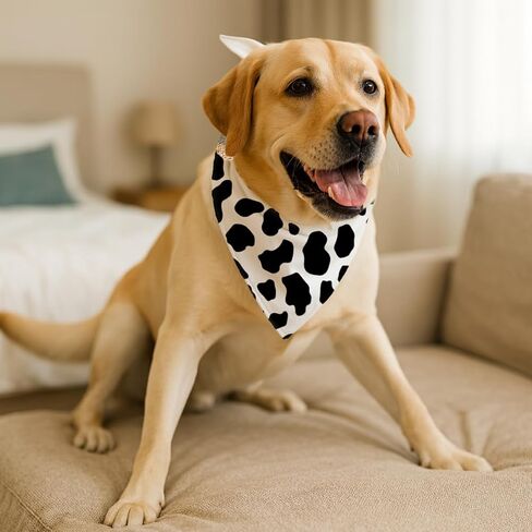 White and Black Cow Print Pet Bandana, Funny Animal Themed Dog Scarf, Adjustable Comfortable Triangle Dog Scarf for Small Medium Dogs in Kuwait