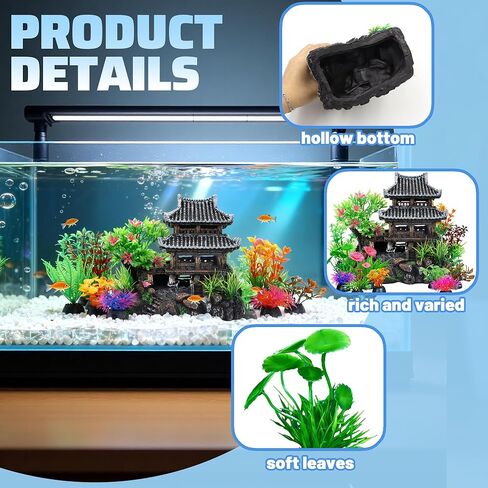 13 Piece Fish Aquarium Castle Decor Resin Fish Tank Accessories Decorations Realistic Detail Landscape Aquarium Ornaments for Freshwater Saltwater Fish Tanks (Farmhouse) in Kuwait