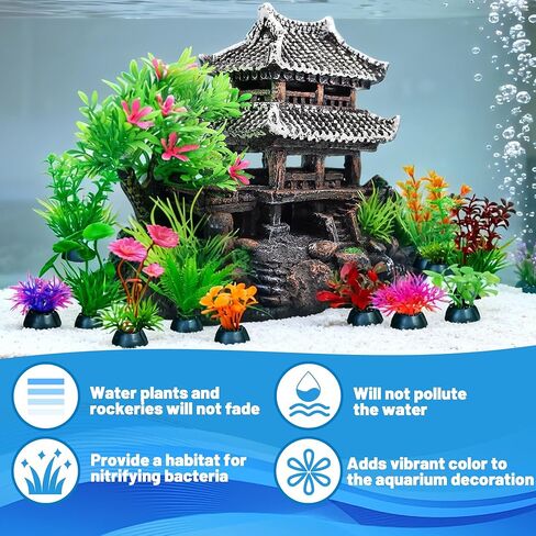 13 Piece Fish Aquarium Castle Decor Resin Fish Tank Accessories Decorations Realistic Detail Landscape Aquarium Ornaments for Freshwater Saltwater Fish Tanks (Farmhouse) in Kuwait