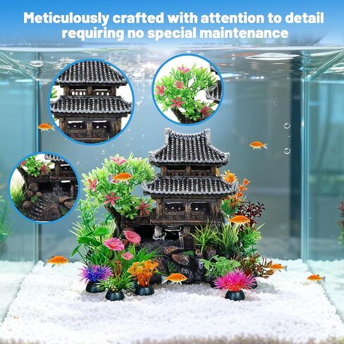 13 Piece Fish Aquarium Castle Decor Resin Fish Tank Accessories Decorations Realistic Detail Landscape Aquarium Ornaments for Freshwater Saltwater Fish Tanks (Farmhouse) in Kuwait