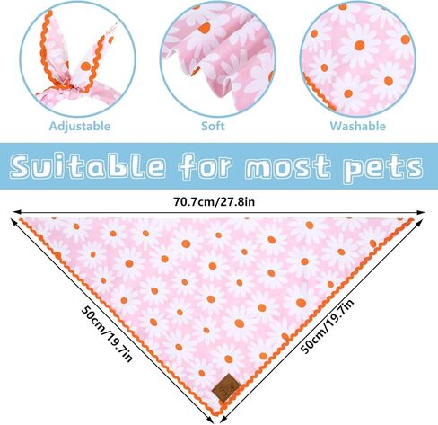 JarThenaAMCS 2Pcs Floral Dog Bandana Pink Blue Daisy Flower Scalloped Triangle Pet Scarf Double-Layer Reversible Adjustable Puppy Neckerchief for Spring Medium Large Dog Cat Costume Accessories in Kuwait