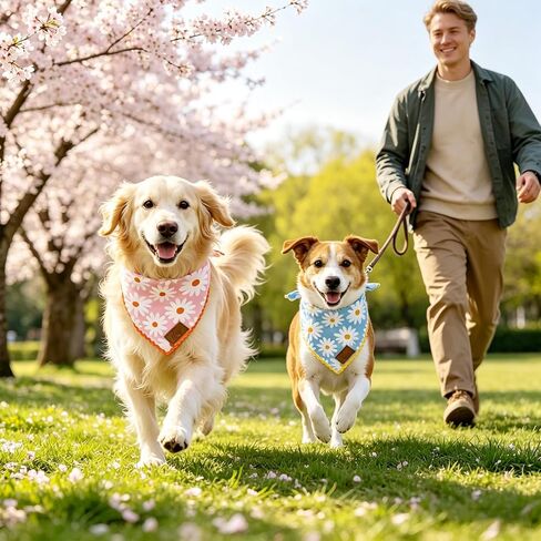 JarThenaAMCS 2Pcs Floral Dog Bandana Pink Blue Daisy Flower Scalloped Triangle Pet Scarf Double-Layer Reversible Adjustable Puppy Neckerchief for Spring Medium Large Dog Cat Costume Accessories in Kuwait