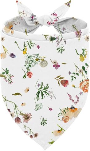 Flower Dog Bandana, Flower Print Pet Kerchief, Cute Field Meadow Comfortable Triangle Dog Scarf, Adjustable Fit Floral Pet Bandanas for Medium Large Dogs in Kuwait