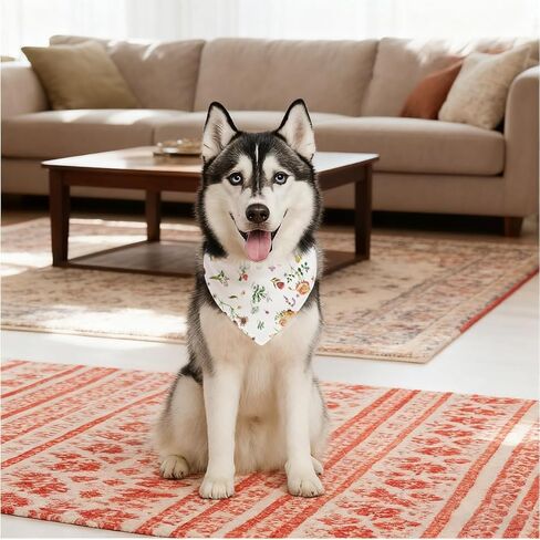 Flower Dog Bandana, Flower Print Pet Kerchief, Cute Field Meadow Comfortable Triangle Dog Scarf, Adjustable Fit Floral Pet Bandanas for Medium Large Dogs in Kuwait