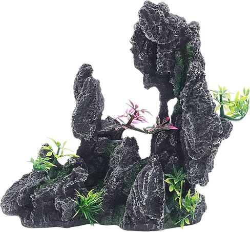 Aquarium Resin Castle Decor, Large Ancient Stone Castle Fish Tank Ornament with Caves & Tunnels, Realistic Hideout for Betta Fish, Guppies, Shrimp, Turtles (Freshwater & Saltwater Safe) (Rockery) in Kuwait