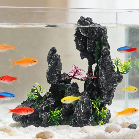 Aquarium Resin Castle Decor, Large Ancient Stone Castle Fish Tank Ornament with Caves & Tunnels, Realistic Hideout for Betta Fish, Guppies, Shrimp, Turtles (Freshwater & Saltwater Safe) (Rockery) in Kuwait